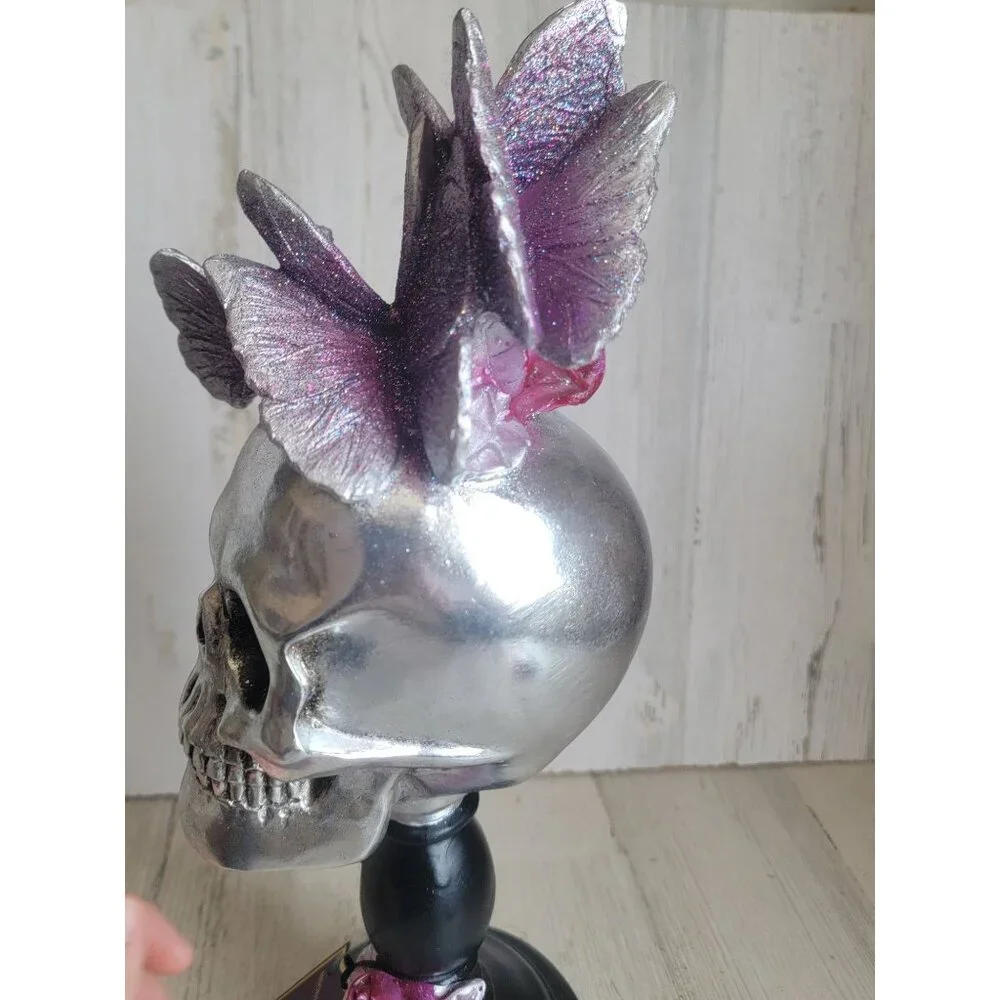 Moonlight Manor unique skull purple pink butterfly glitter‎ Rose Halloween